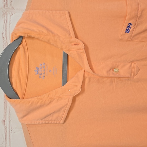 Peter Millar Orange Pocket Polo Shirt Classic Design Seaside Wash Mens Size M - Picture 2 of 11